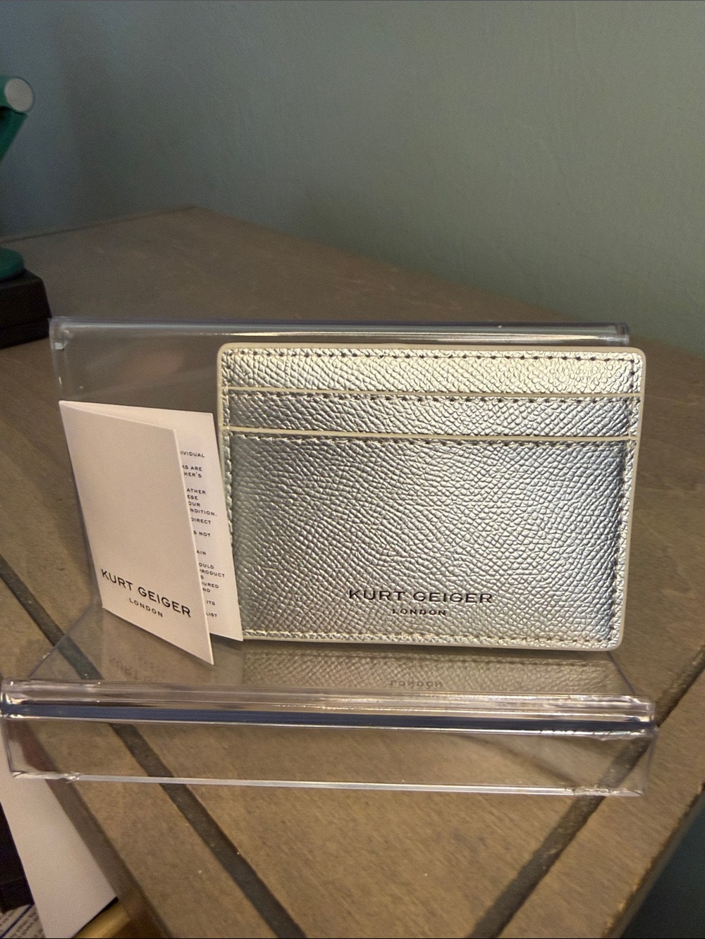 Kurt Geiger Metallic Silver Textured Card Holder